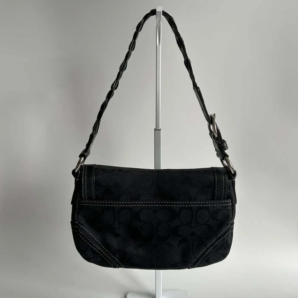 Coach Chelsea Black Signature Canvas Leather Shoulder Bag 11014 Good
